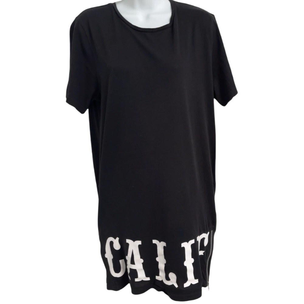 H&M Coachella California Black T-Shirt Dress Side Zippers Size S